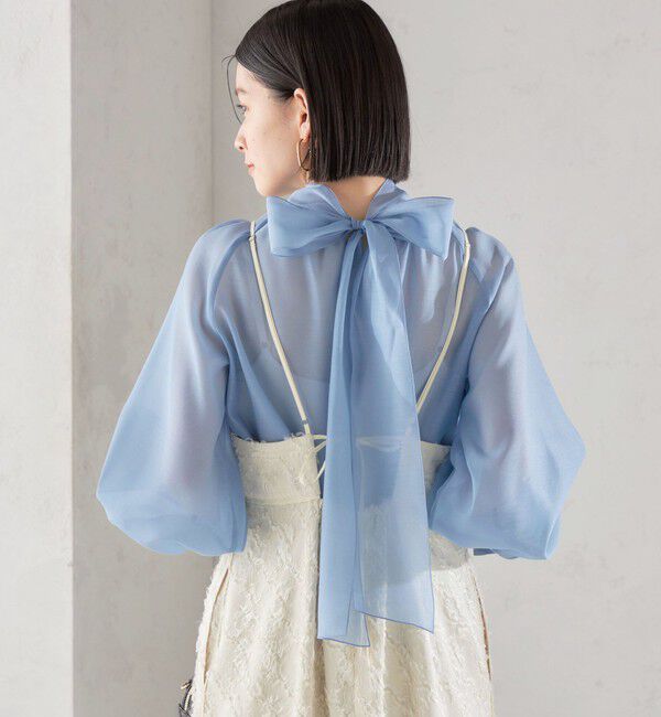 SHIPS for women「《一部追加予約》〈手洗い可能〉オーガンジー リボン ブラウス」|シャツ・ブラウス|