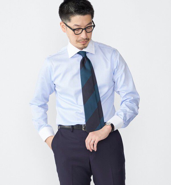 SHIPS「SHIPS: イージーアイロン ピケ ワイドカラー クレリック シャツ」|シャツ・ブラウス|スカイブルー