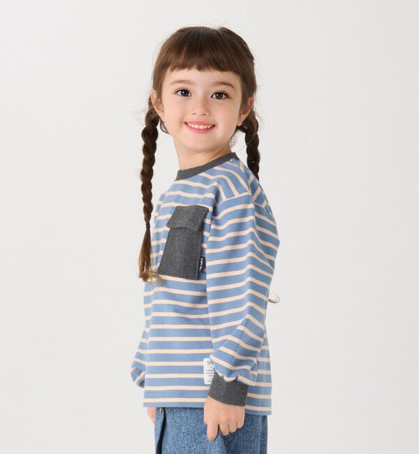 SHIPS Colors 「SHIPS Colors: 80～130cm / ミニ裏毛 ボーダー ポケット トップス」|Tシャツ・カットソー|