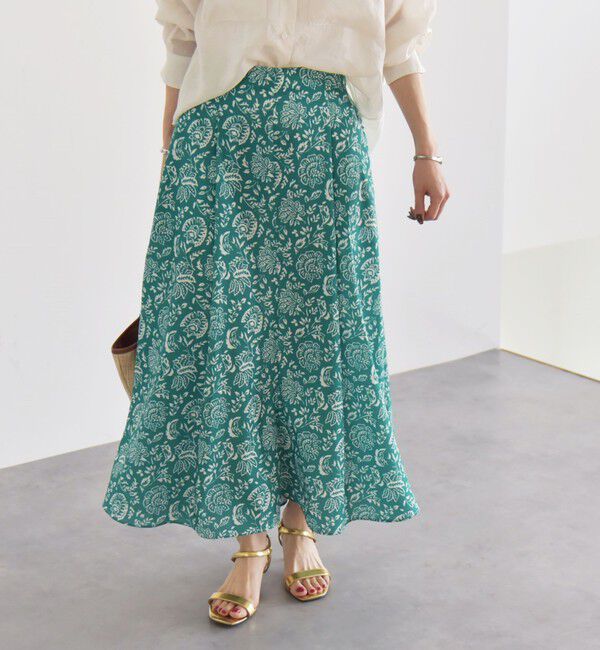 quaranciel「quaranciel:〈洗濯機可能〉フラワー プリント マーメイド ロング スカート」|スカート|グリーン