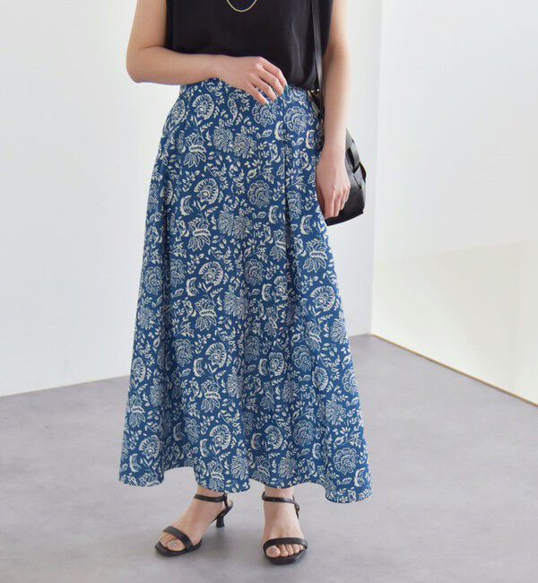 quaranciel「quaranciel:〈洗濯機可能〉フラワー プリント マーメイド ロング スカート」|スカート|ブルー