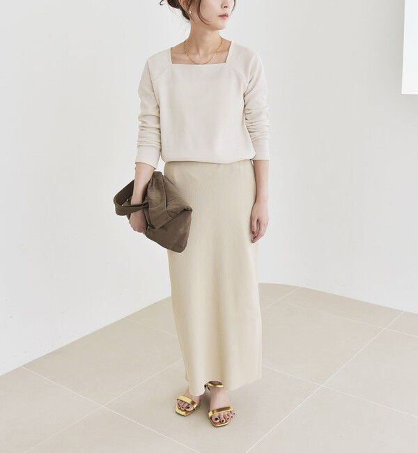 quaranciel「quaranciel:〈洗濯機可能〉ポリエステル ベロア スクエア ネック プルオーバー」|Tシャツ・カットソー|