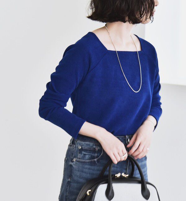 quaranciel「quaranciel:〈洗濯機可能〉ポリエステル ベロア スクエア ネック プルオーバー」|Tシャツ・カットソー|