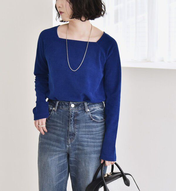 quaranciel「quaranciel:〈洗濯機可能〉ポリエステル ベロア スクエア ネック プルオーバー」|Tシャツ・カットソー|