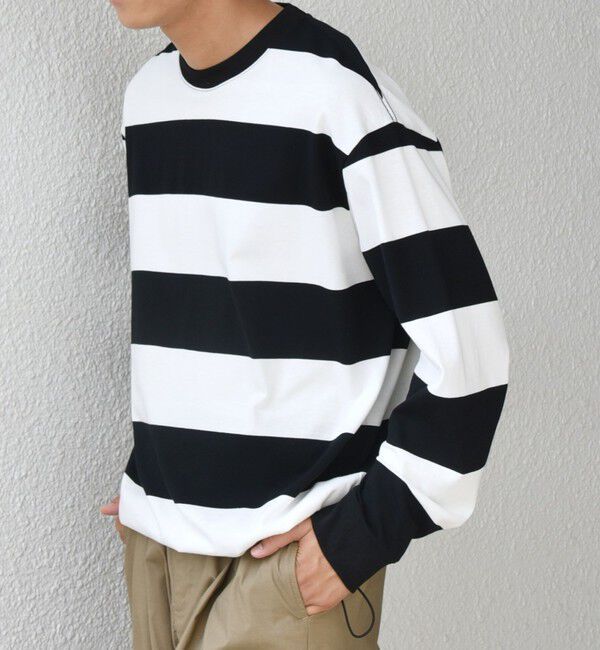 SHIPS any「SHIPS any: ワイド カラー ボーダー スピンドル Tシャツ (ロンT)◇」|Tシャツ・カットソー|