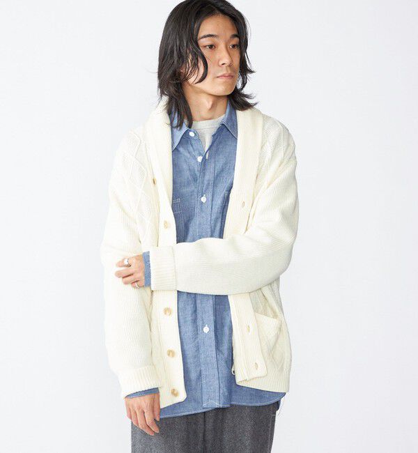 SHIPS「SHIPS: 〈手洗い可能〉ウールコットン アラン ショール カーディガン」|カーディガン|