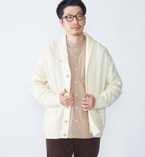 SHIPS「SHIPS: 〈手洗い可能〉ウールコットン アラン ショール カーディガン」|カーディガン|