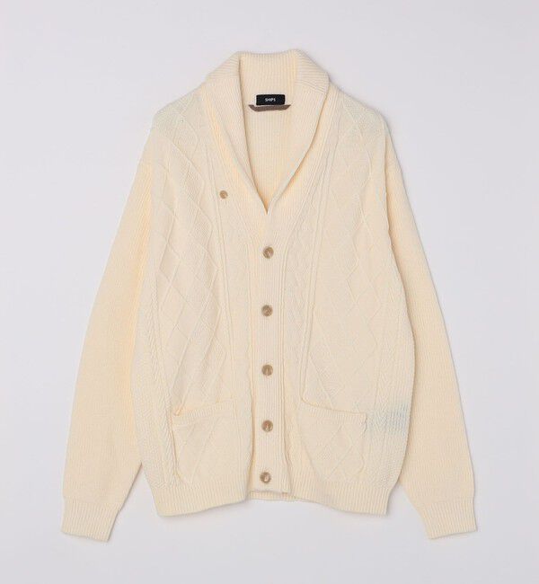 SHIPS「SHIPS: 〈手洗い可能〉ウールコットン アラン ショール カーディガン」|カーディガン|