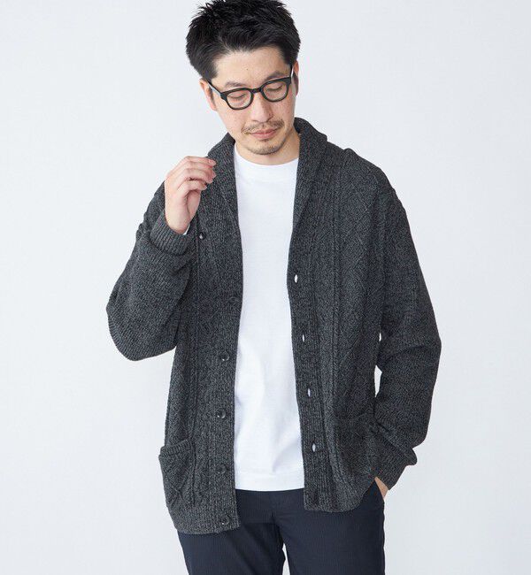 SHIPS「SHIPS: 〈手洗い可能〉ウールコットン アラン ショール カーディガン」|カーディガン|