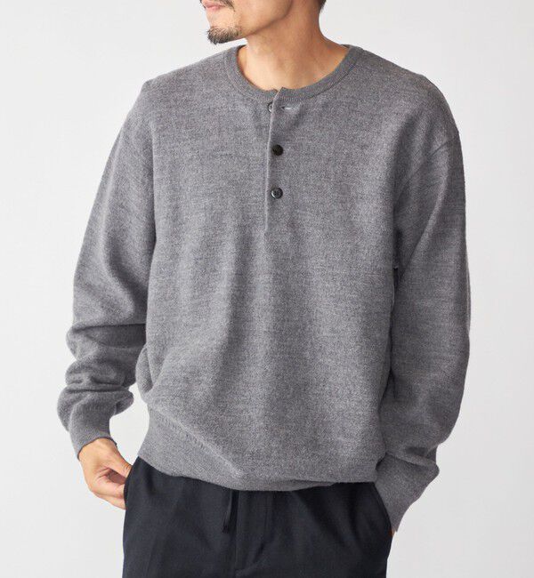 SHIPS「SHIPS: ヘビー ボイルド ヘンリーネック ニット」|ニット・セーター|チャコールグレー