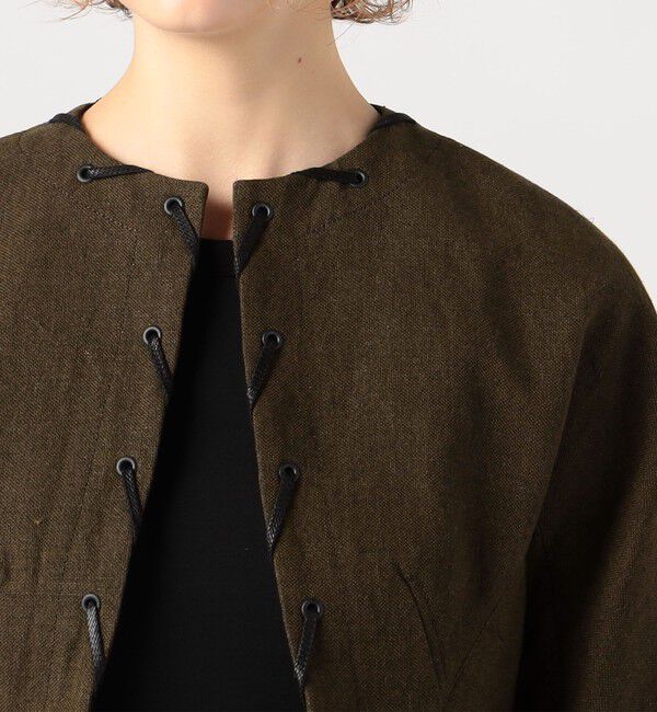 DES PRES「コットンリネンキャンバス コンパクトジャケット」|ノーカラージャケット|