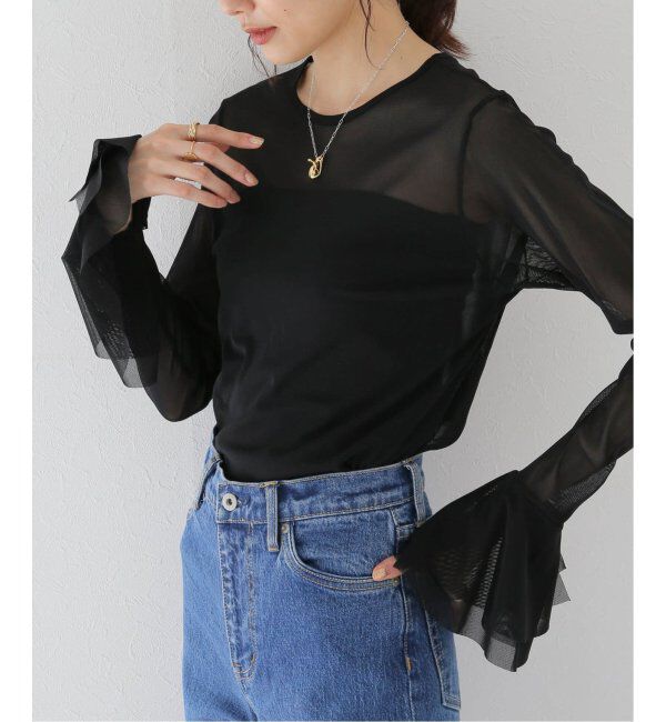 SLOBE IENA「《追加》ラッフルスリーブチュールプルオーバー」|Tシャツ・カットソー|