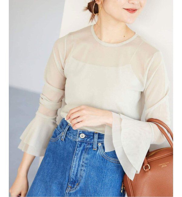 SLOBE IENA「《追加》ラッフルスリーブチュールプルオーバー」|Tシャツ・カットソー|ベージュ