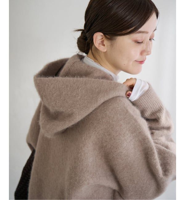 IENA「ジップアップフーディー」|ニット・セーター|ベージュ