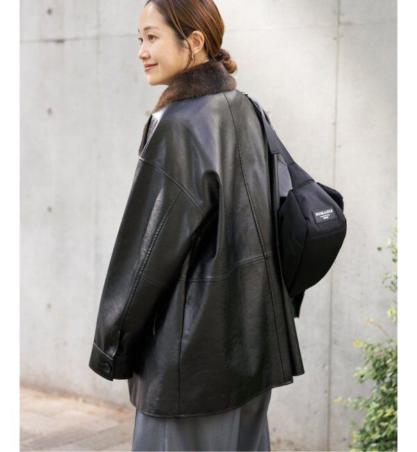 JOURNAL STANDARD「《追加》ウォッシャブルフェイクレザーファー襟付カバーオール」|ライダースジャケット|