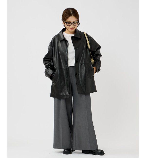 JOURNAL STANDARD「《追加》ウォッシャブルフェイクレザーファー襟付カバーオール」|ライダースジャケット|