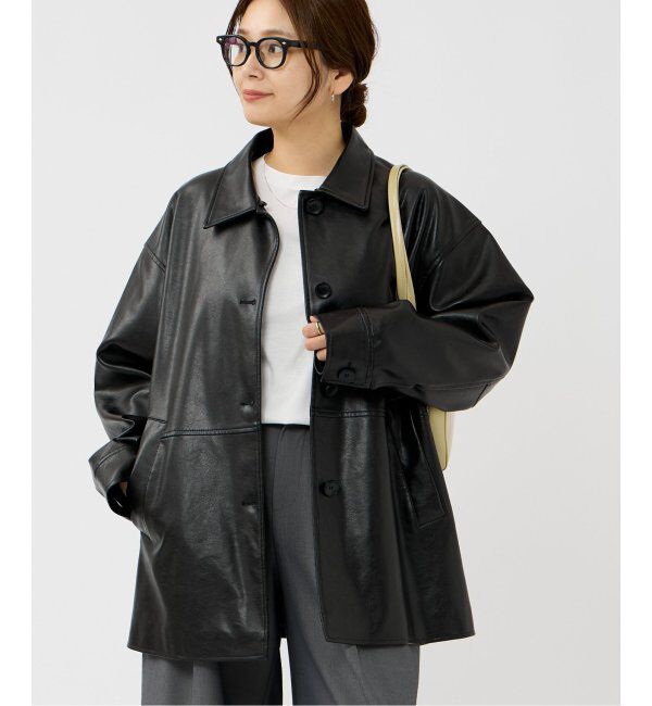 JOURNAL STANDARD「《追加》ウォッシャブルフェイクレザーファー襟付カバーオール」|ライダースジャケット|