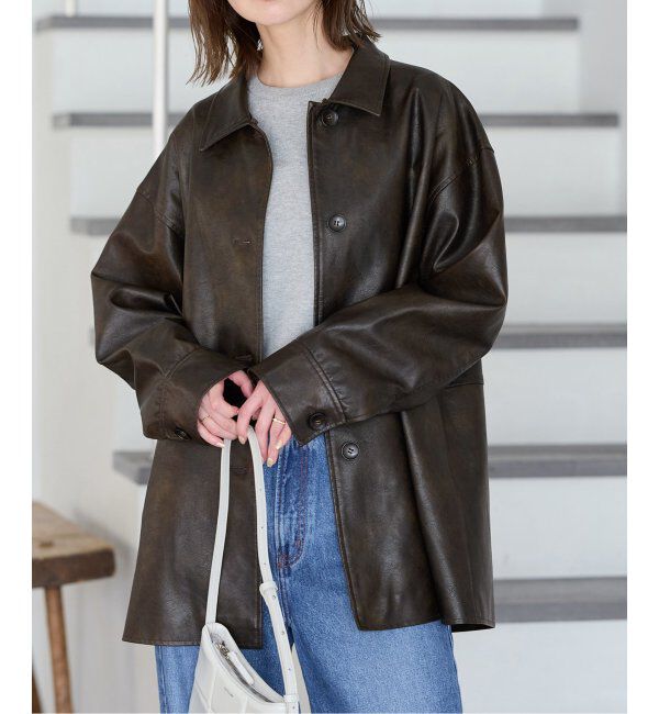 JOURNAL STANDARD「《追加》ウォッシャブルフェイクレザーファー襟付カバーオール」|ライダースジャケット|