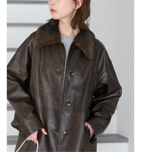 JOURNAL STANDARD「《追加》ウォッシャブルフェイクレザーファー襟付カバーオール」|ライダースジャケット|