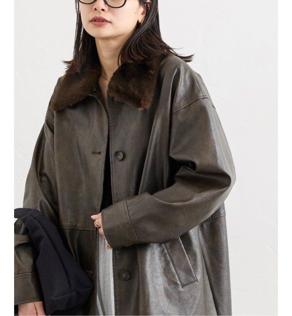 JOURNAL STANDARD「《追加》ウォッシャブルフェイクレザーファー襟付カバーオール」|ライダースジャケット|