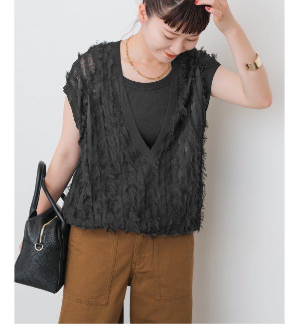 Spick and Span「《追加》フリンジニットベスト」|ベスト・ジレ|