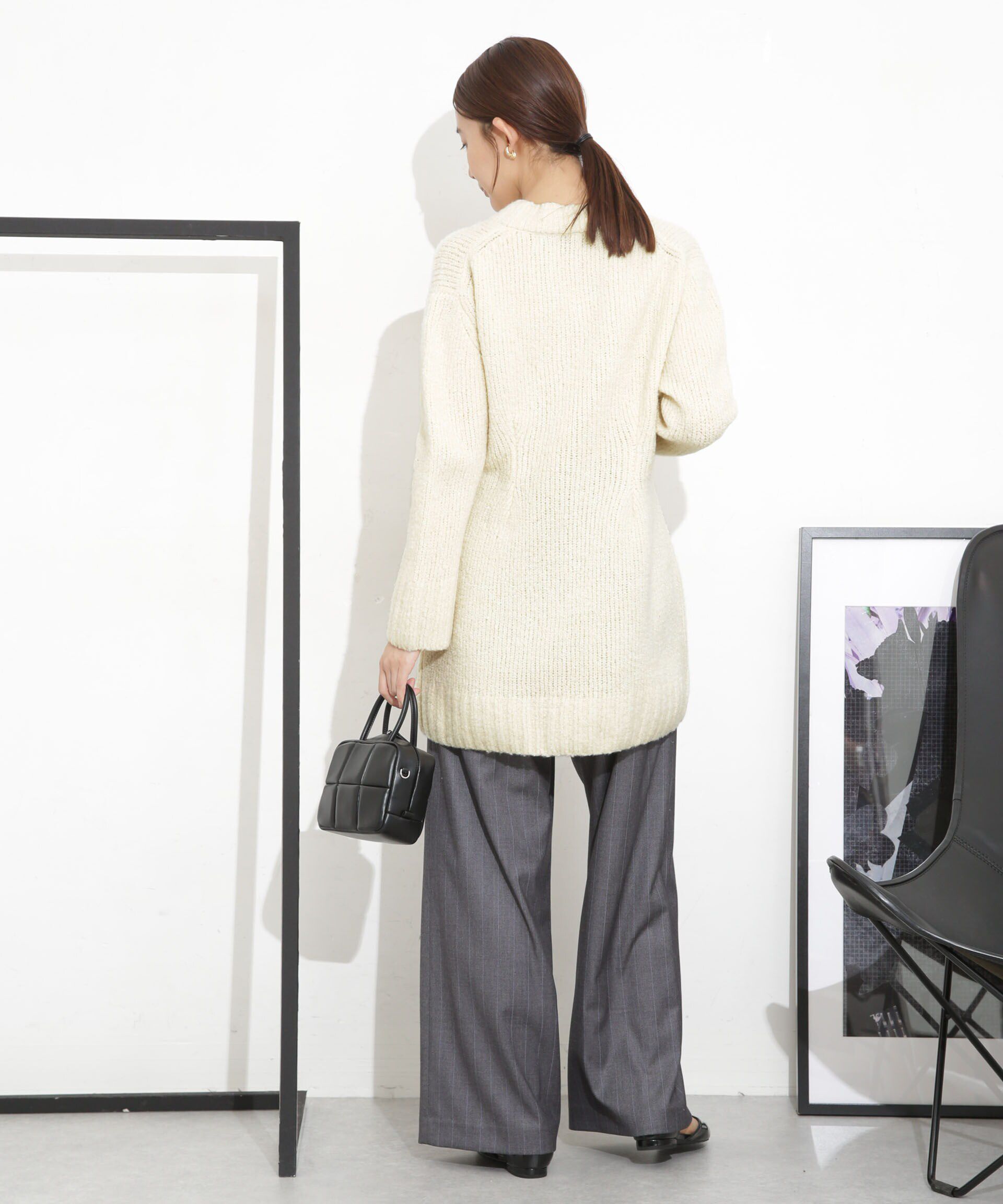 nano･universe「Vネックラメミックスロングニット」|ニット・セーター|