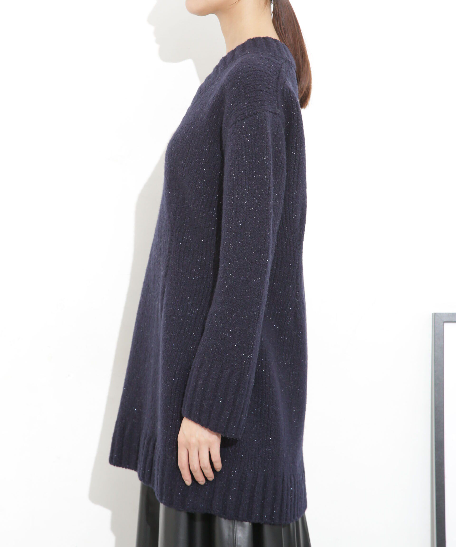 nano･universe「Vネックラメミックスロングニット」|ニット・セーター|