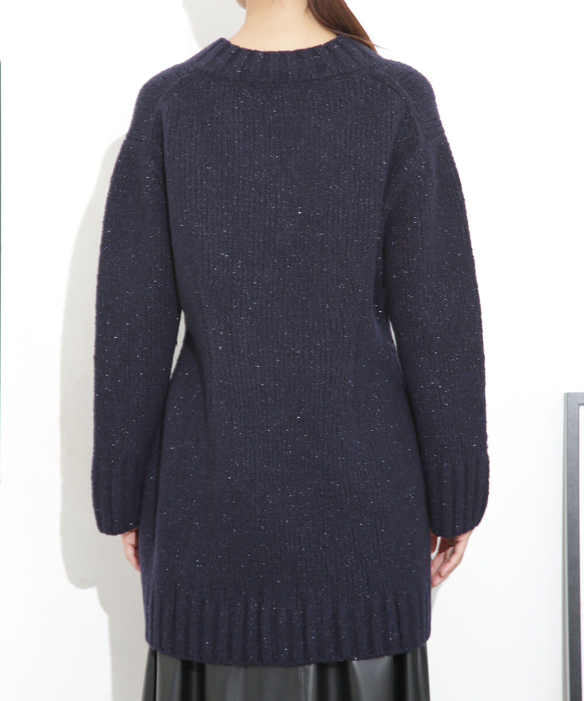 nano･universe「Vネックラメミックスロングニット」|ニット・セーター|