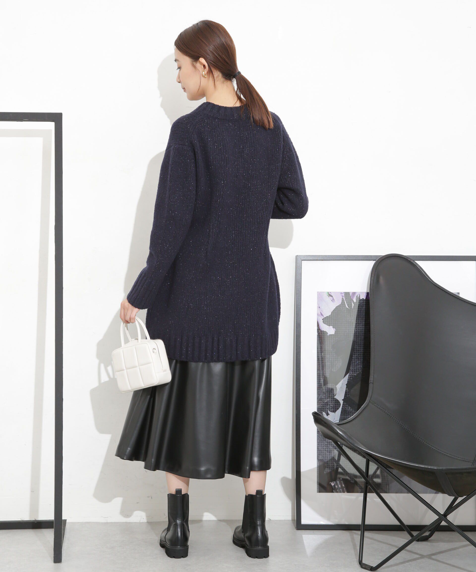 nano･universe「Vネックラメミックスロングニット」|ニット・セーター|