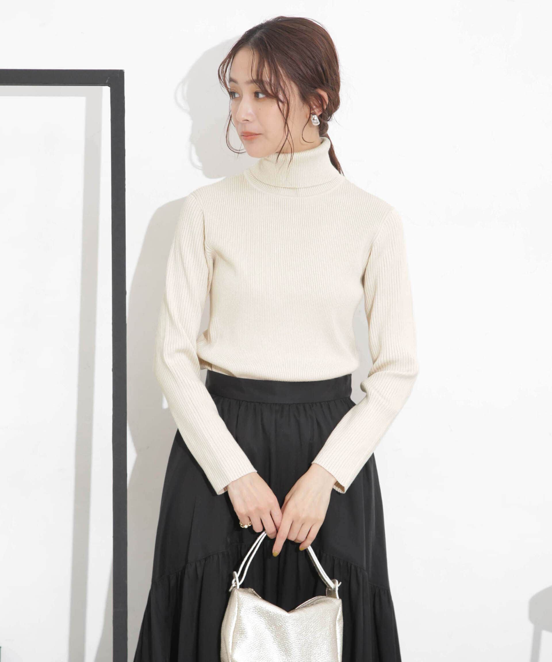 nano･universe「椿オイル加工リブタートルニット」|ニット・セーター|