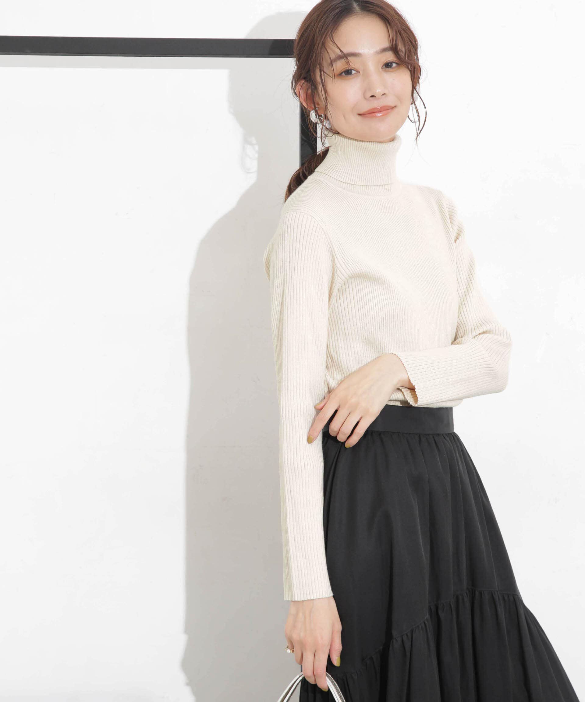 nano･universe「椿オイル加工リブタートルニット」|ニット・セーター|