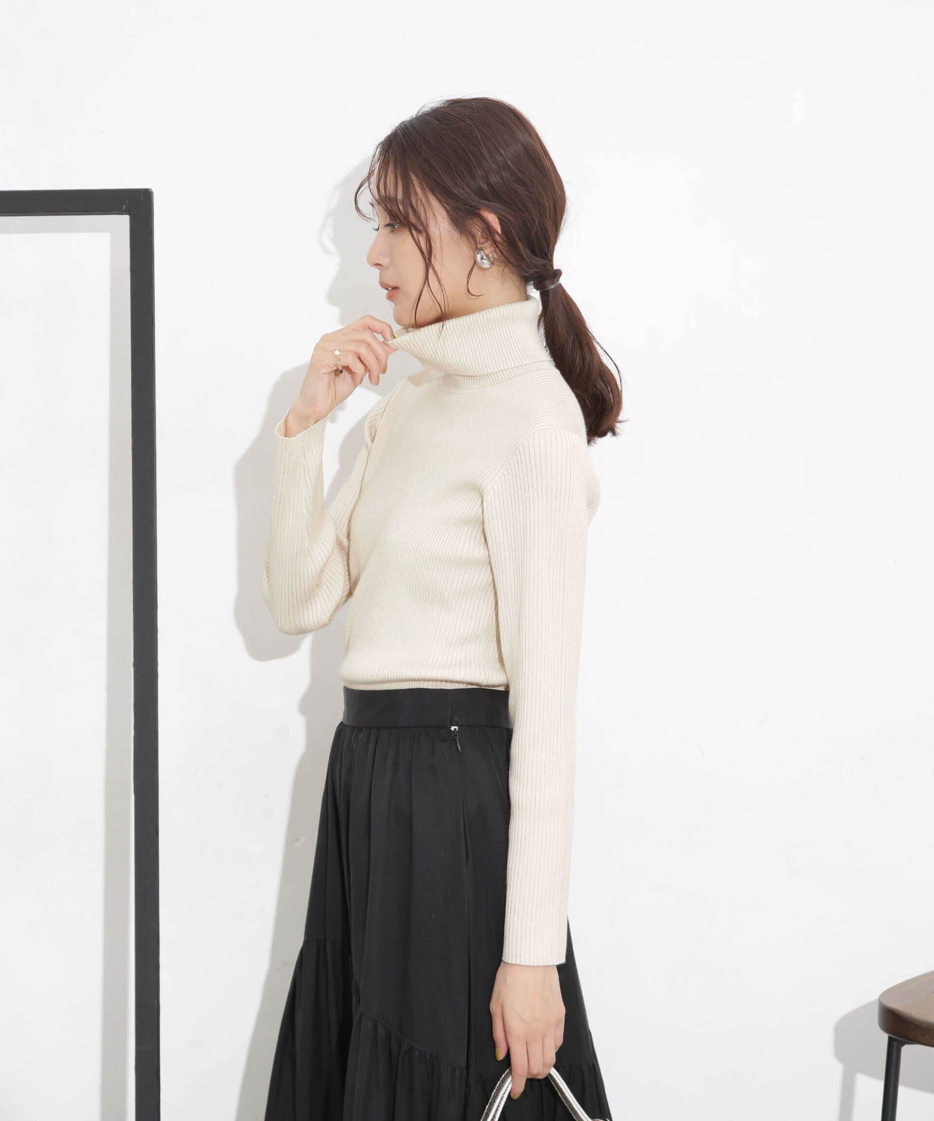 nano･universe「椿オイル加工リブタートルニット」|ニット・セーター|