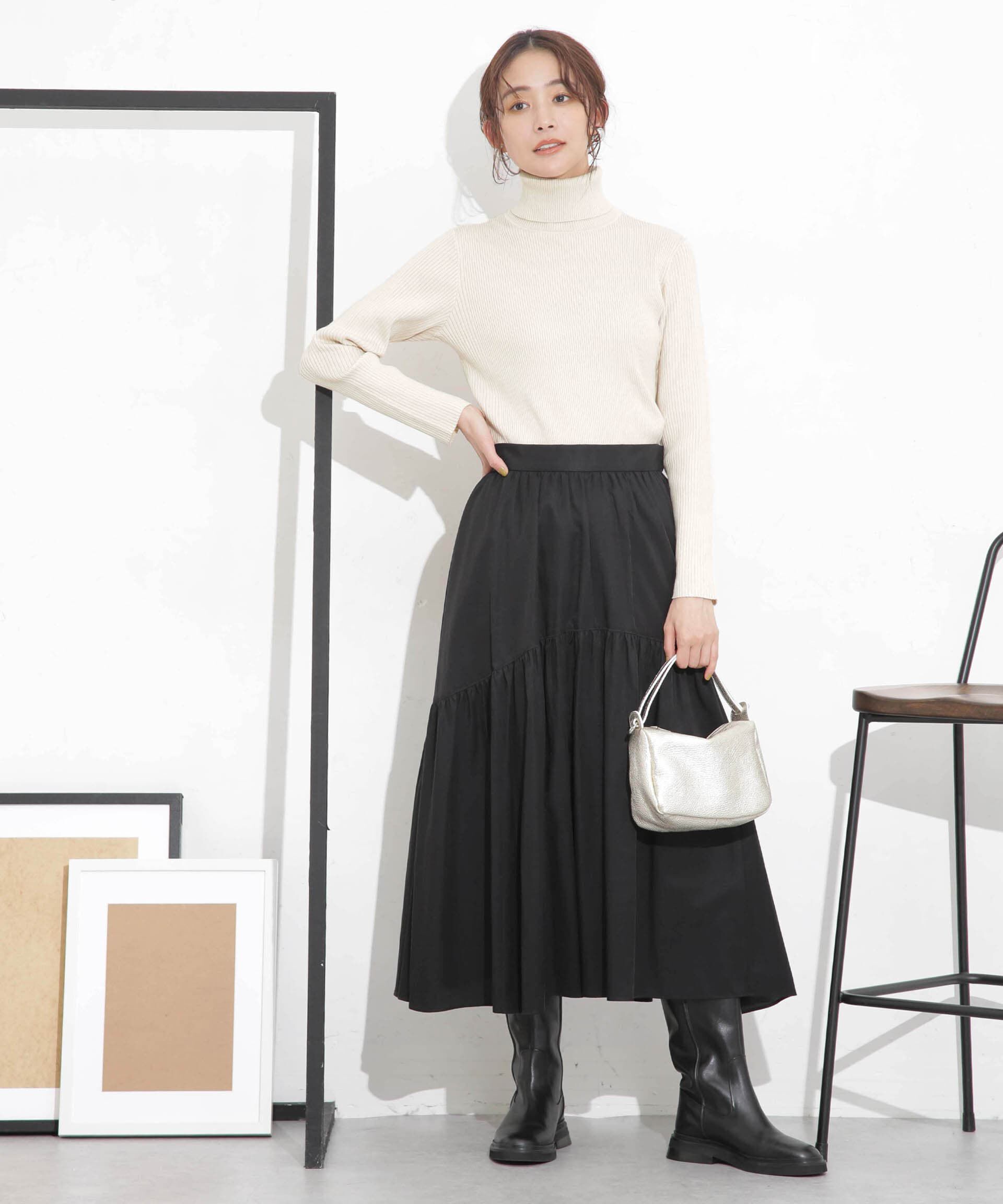 nano･universe「椿オイル加工リブタートルニット」|ニット・セーター|