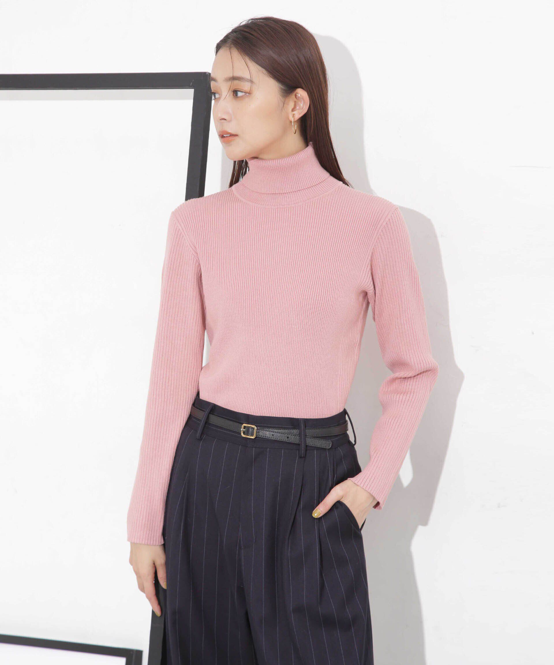 nano･universe「椿オイル加工リブタートルニット」|ニット・セーター|