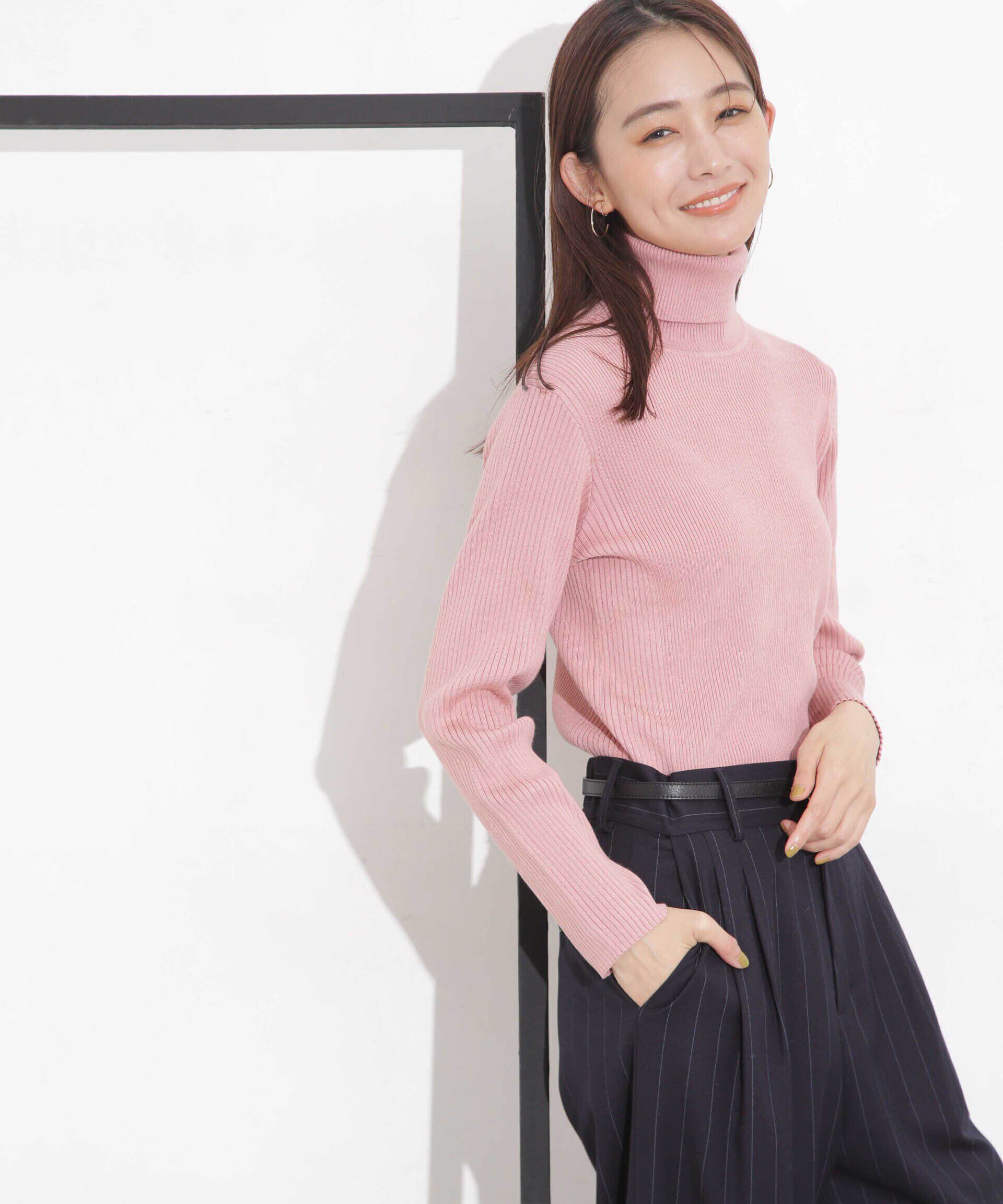 nano･universe「椿オイル加工リブタートルニット」|ニット・セーター|