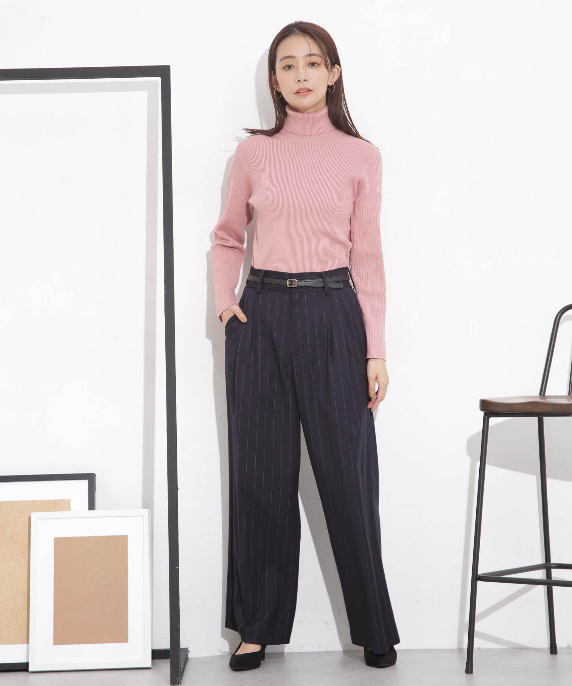 nano･universe「椿オイル加工リブタートルニット」|ニット・セーター|