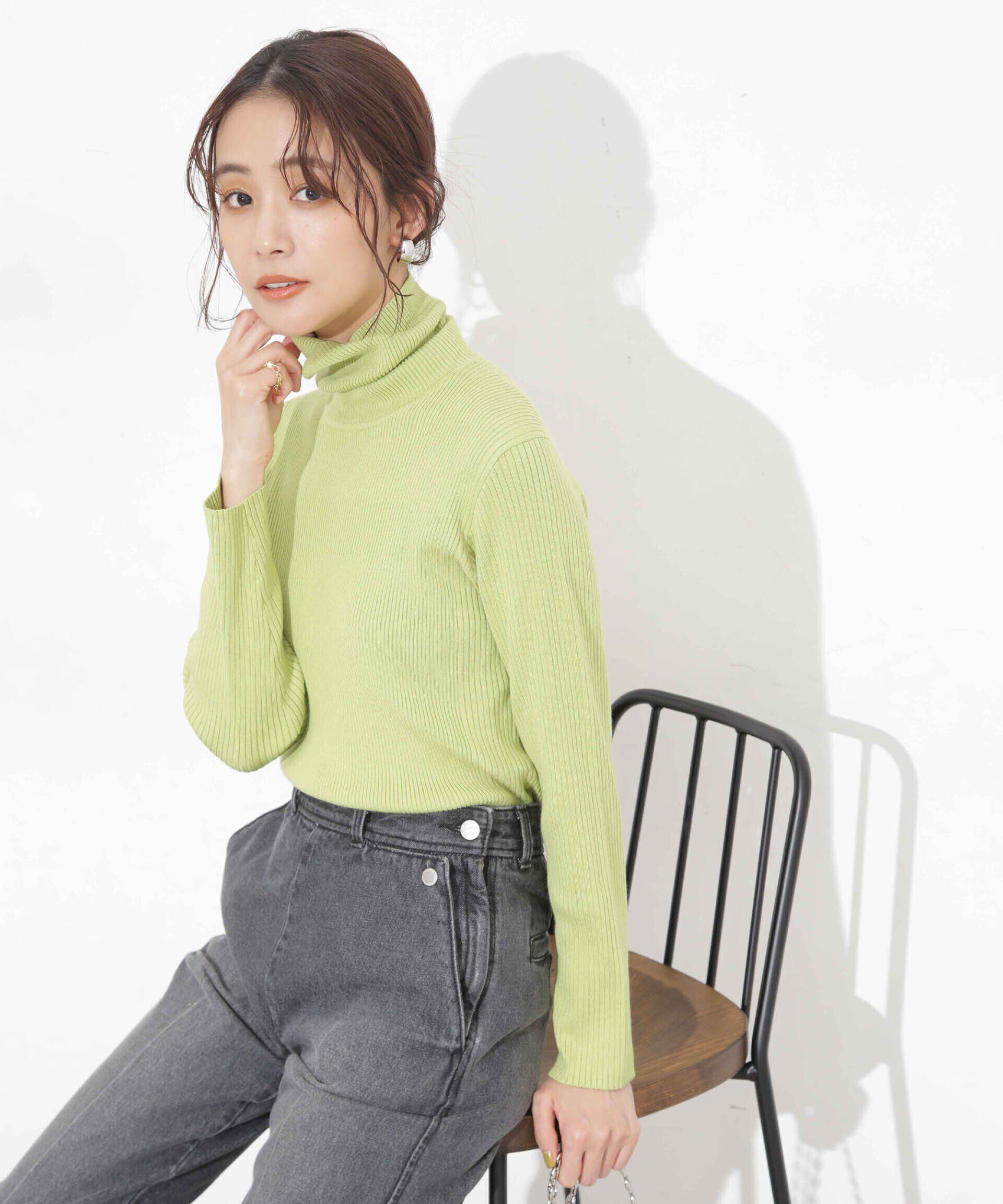 nano･universe「椿オイル加工リブタートルニット」|ニット・セーター|