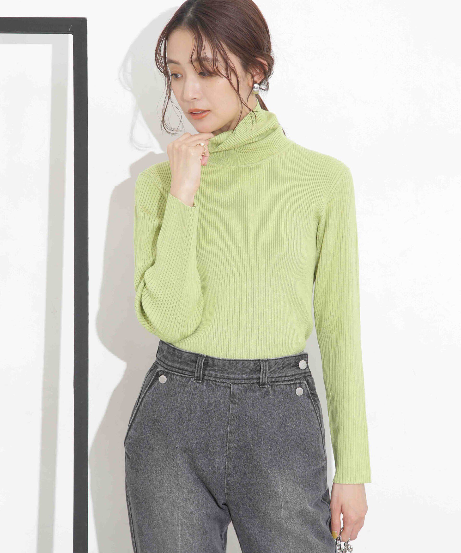 nano･universe「椿オイル加工リブタートルニット」|ニット・セーター|