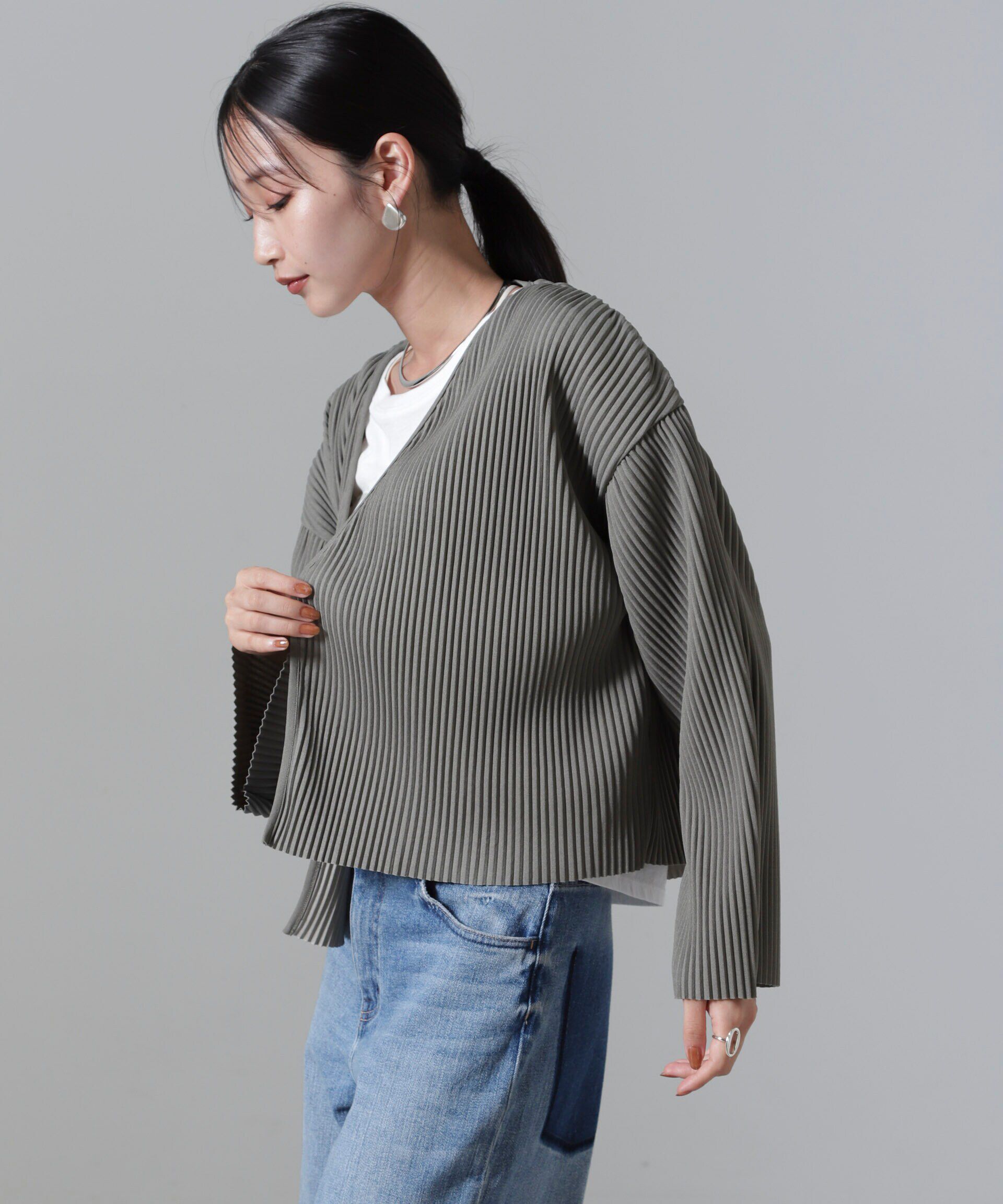 nano･universe「プリーツカット着流しカーディガン(セットアップ可)」|Tシャツ・カットソー|