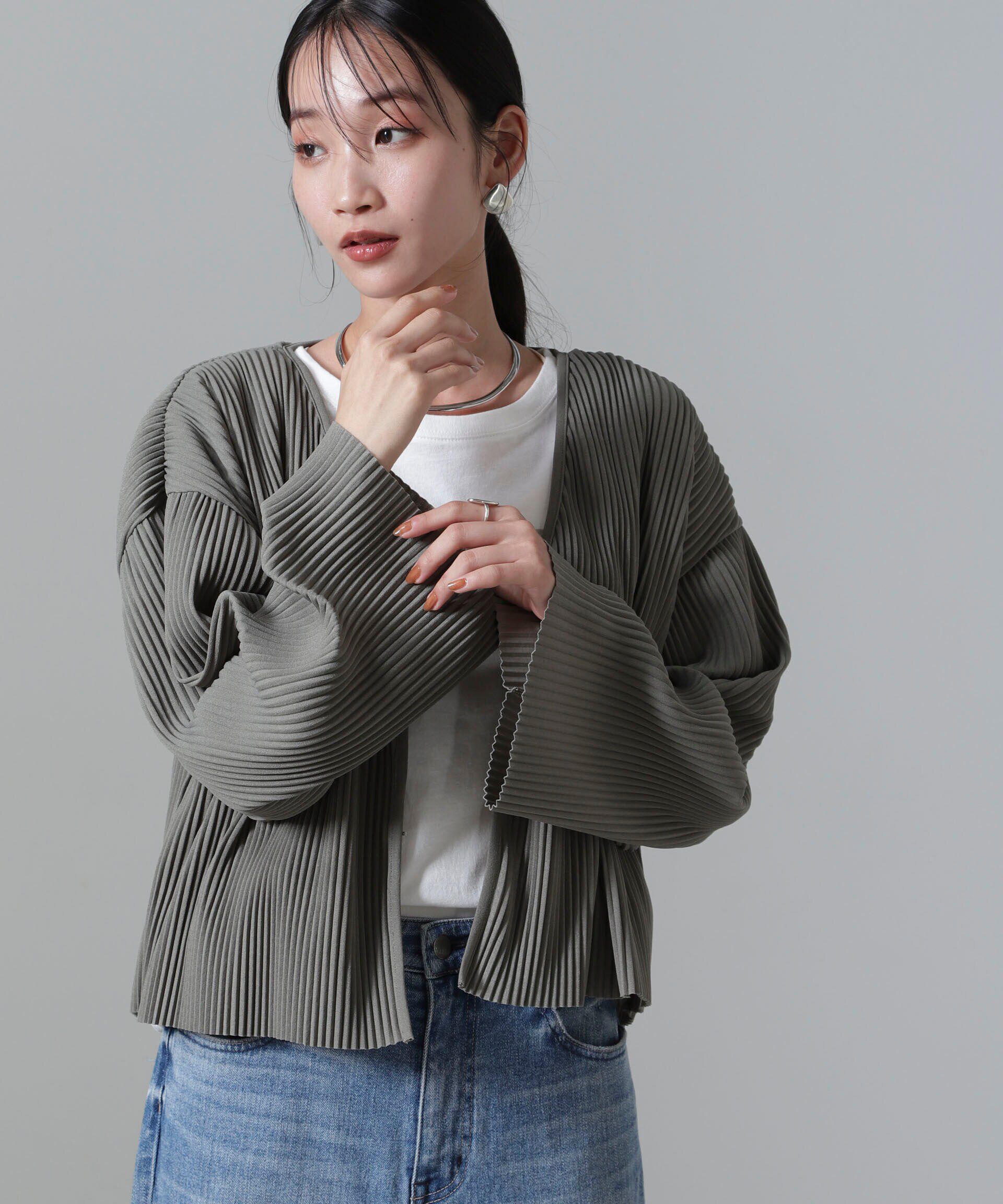 nano･universe「プリーツカット着流しカーディガン(セットアップ可)」|Tシャツ・カットソー|