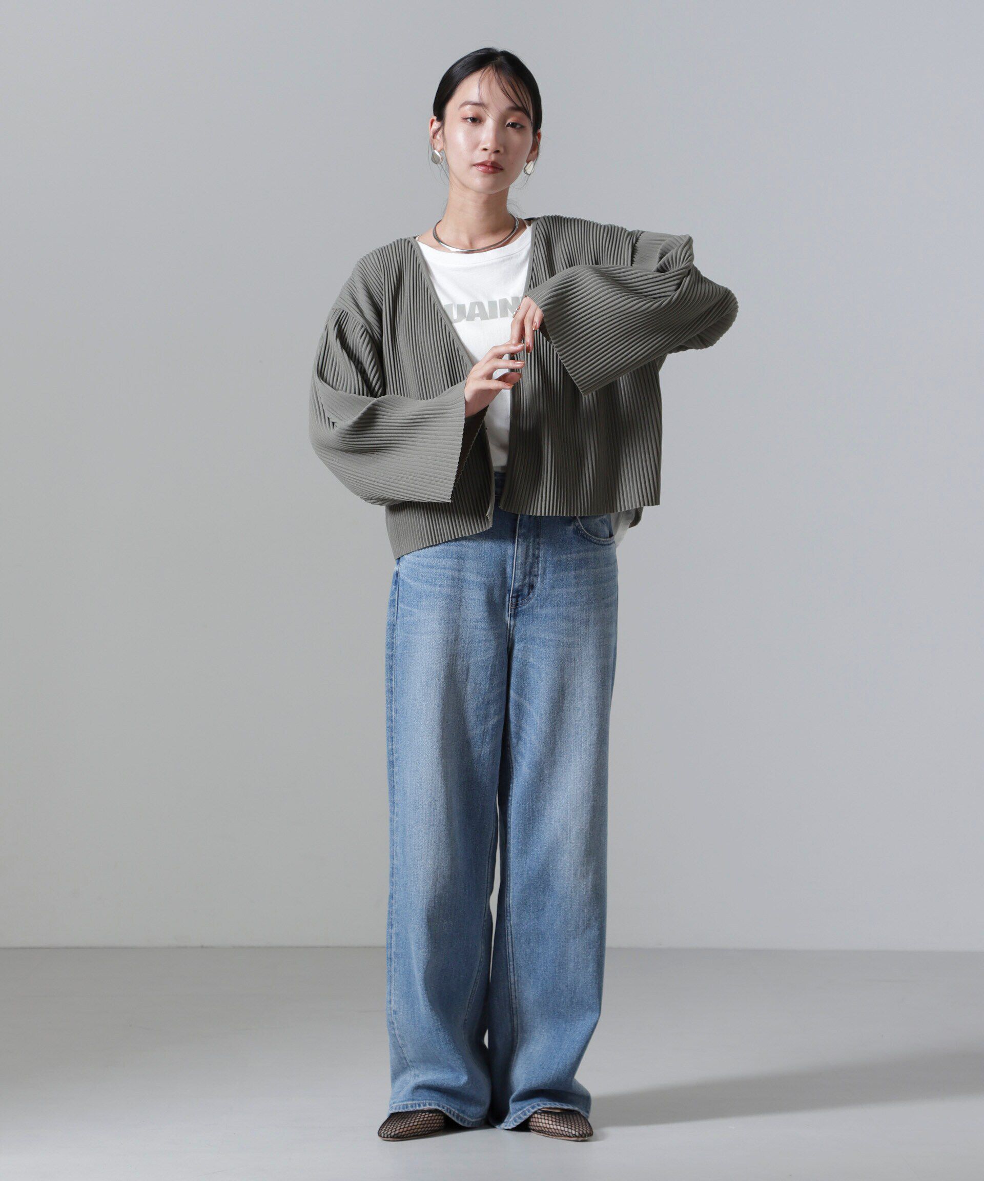 nano･universe「プリーツカット着流しカーディガン(セットアップ可)」|Tシャツ・カットソー|