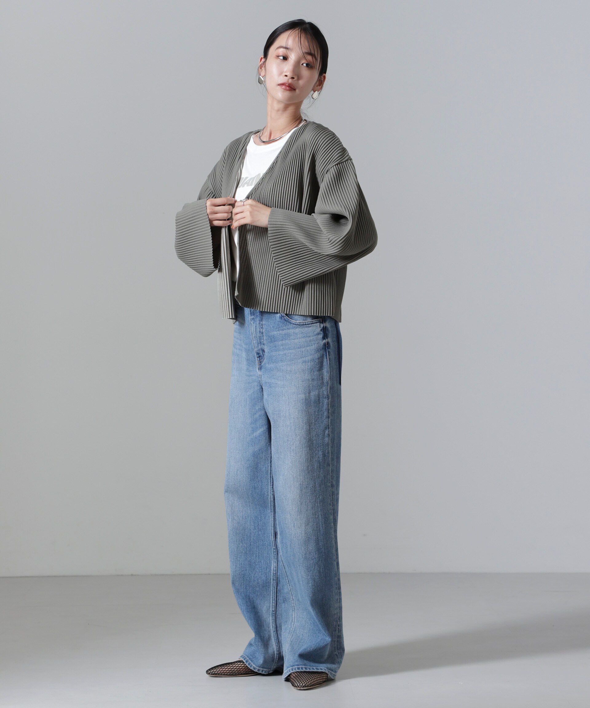 nano･universe「プリーツカット着流しカーディガン(セットアップ可)」|Tシャツ・カットソー|