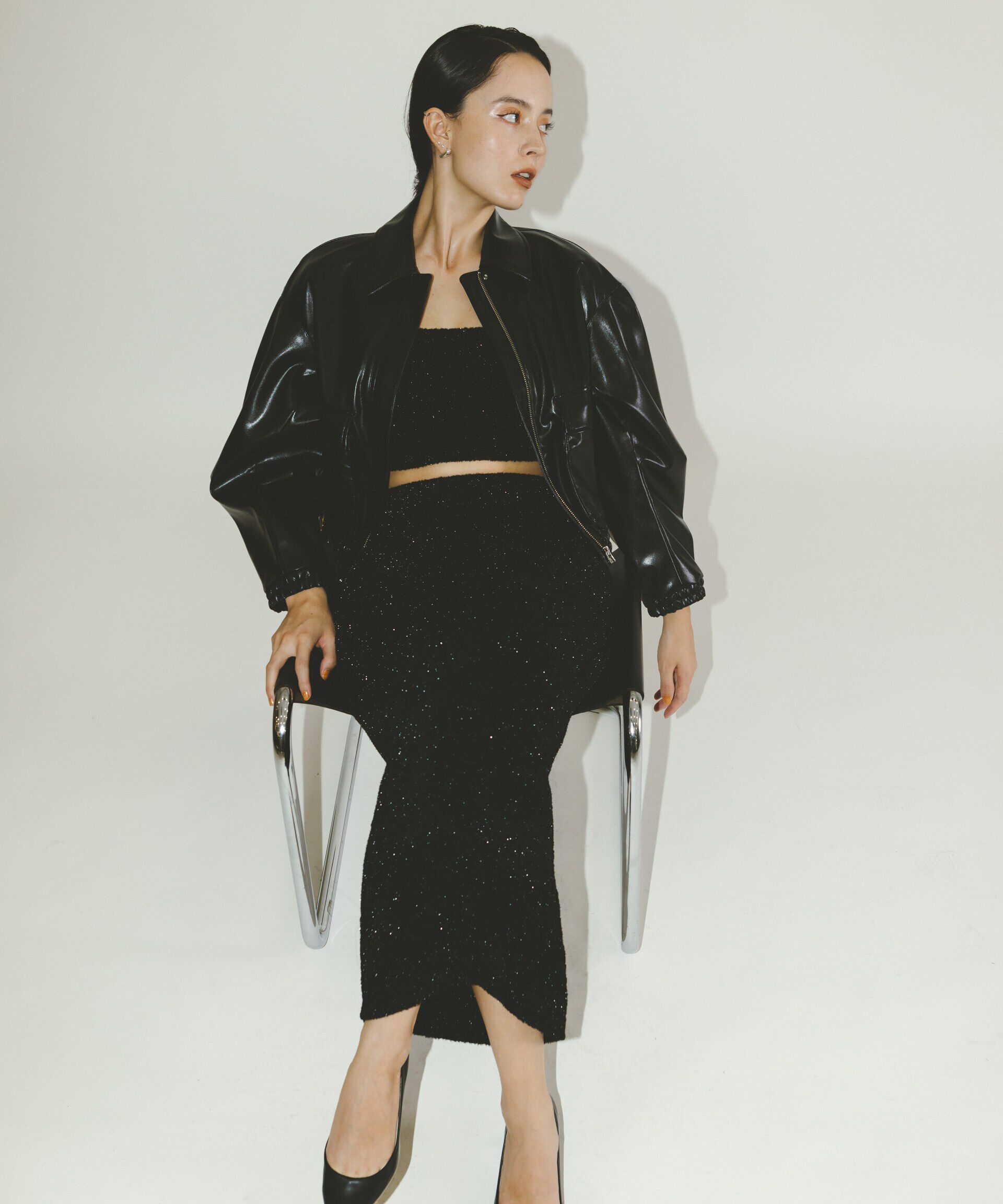 nano･universe「フェイクレザーショートブルゾン(セットアップ可)」|ブルゾン・スタジャン|