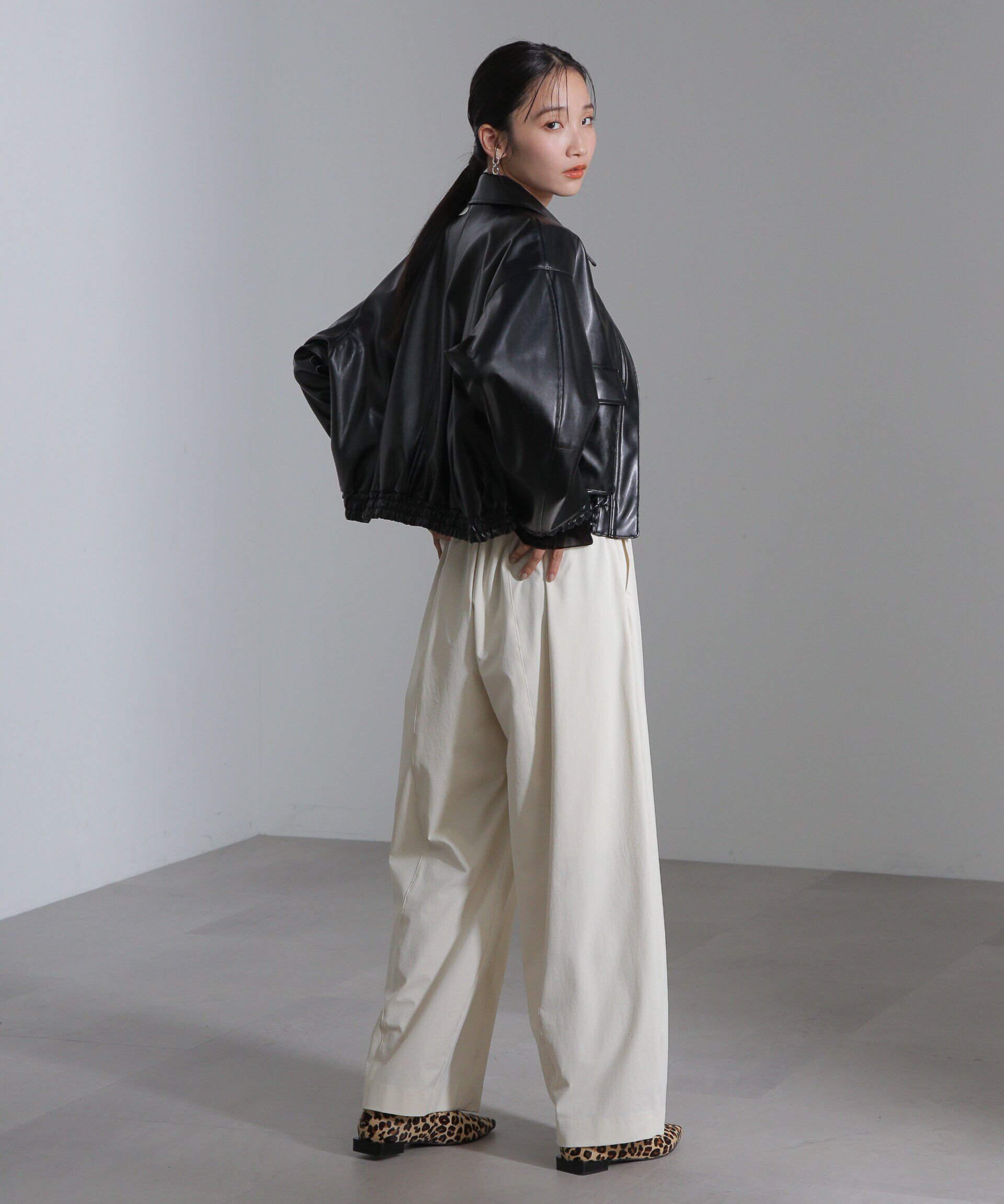 nano･universe「フェイクレザーショートブルゾン(セットアップ可)」|ブルゾン・スタジャン|