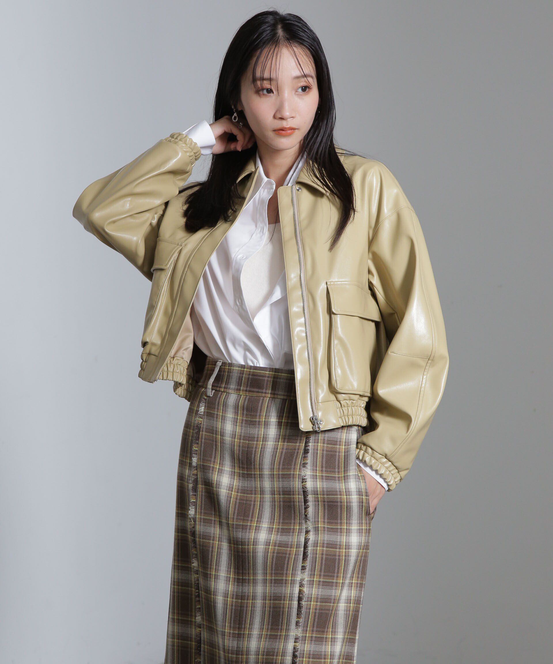 nano･universe「フェイクレザーショートブルゾン(セットアップ可)」|ブルゾン・スタジャン|