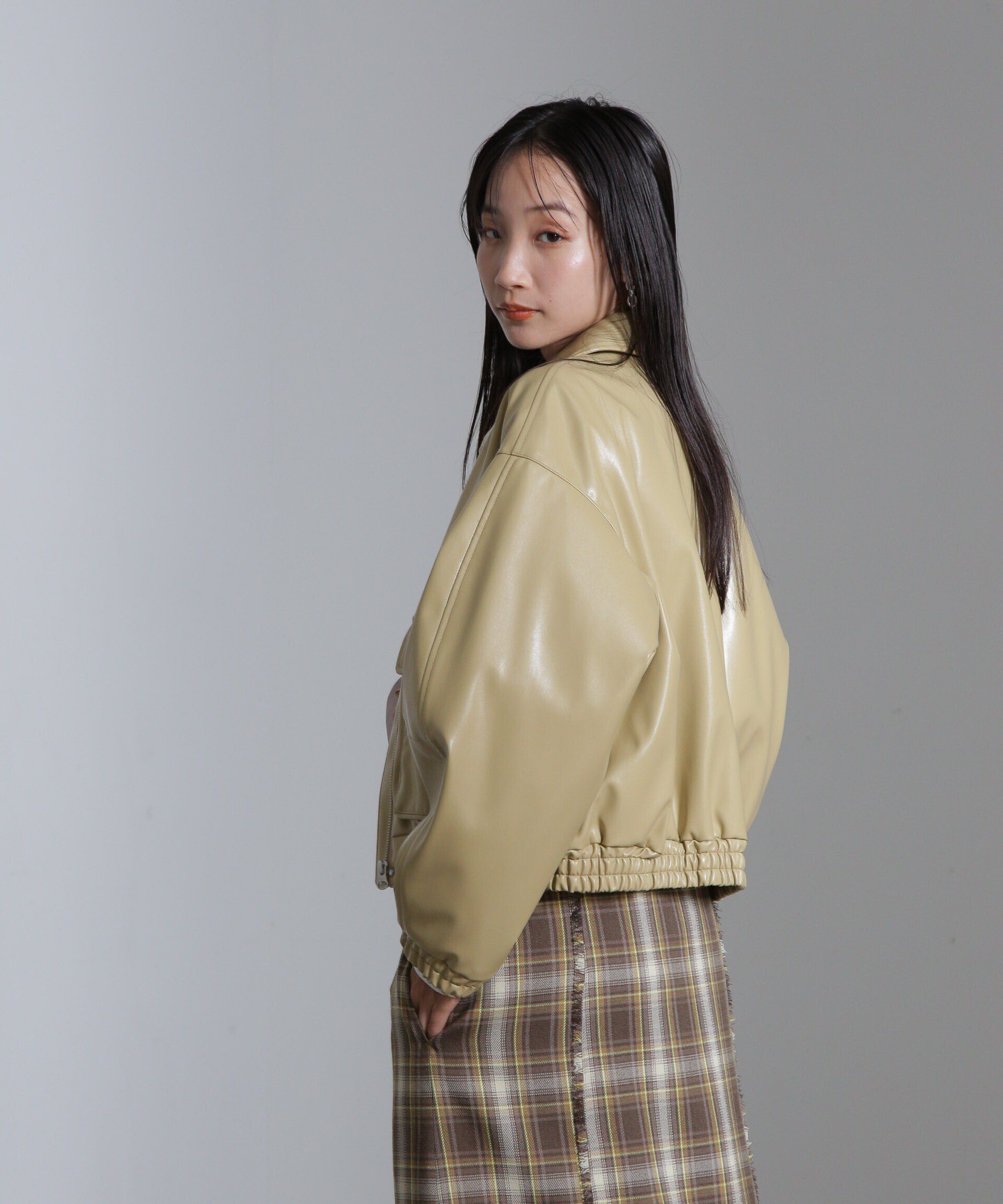 nano･universe「フェイクレザーショートブルゾン(セットアップ可)」|ブルゾン・スタジャン|