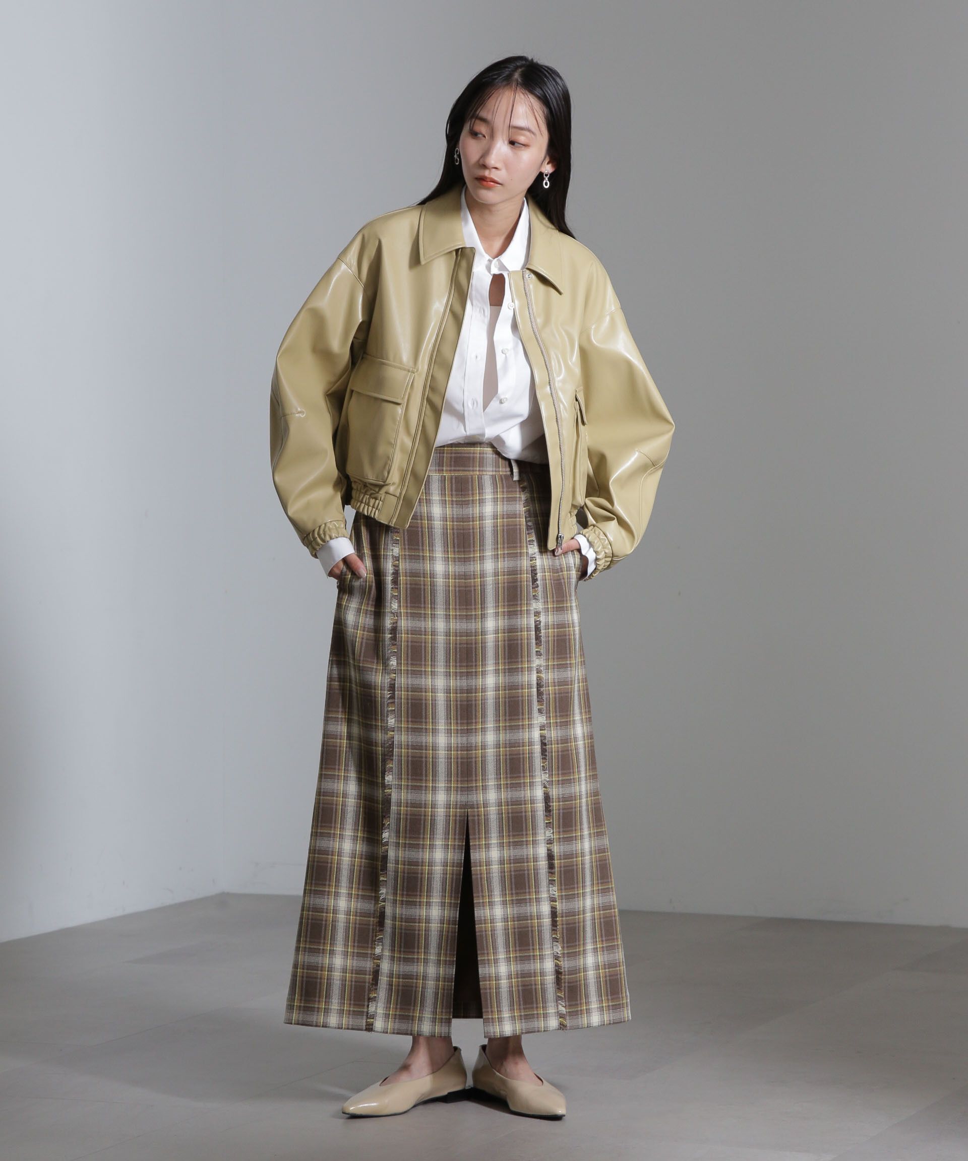 nano･universe「フェイクレザーショートブルゾン(セットアップ可)」|ブルゾン・スタジャン|