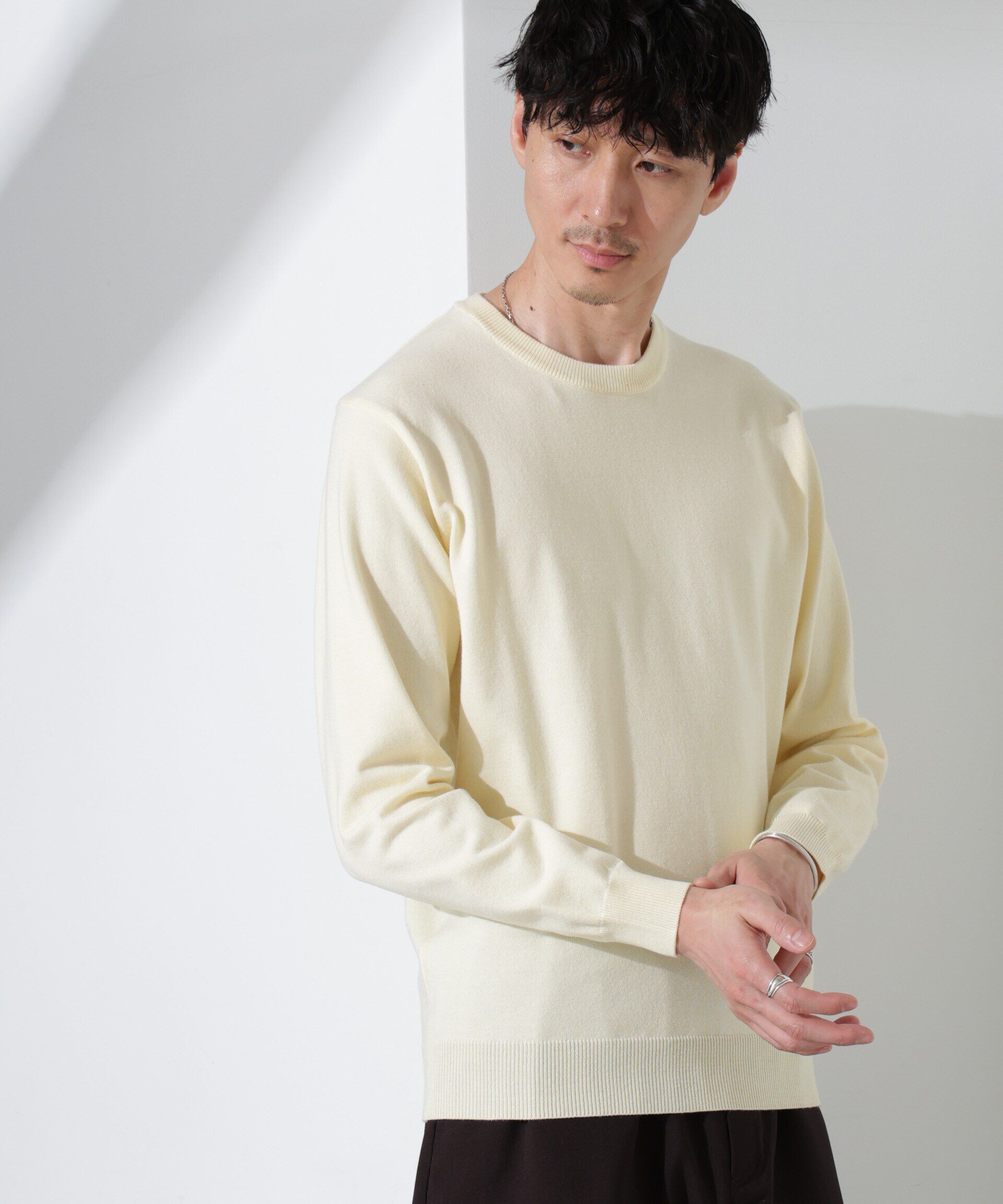 nano･universe「プレーティングスタンダードニット」|ニット・セーター|オフホワイト1