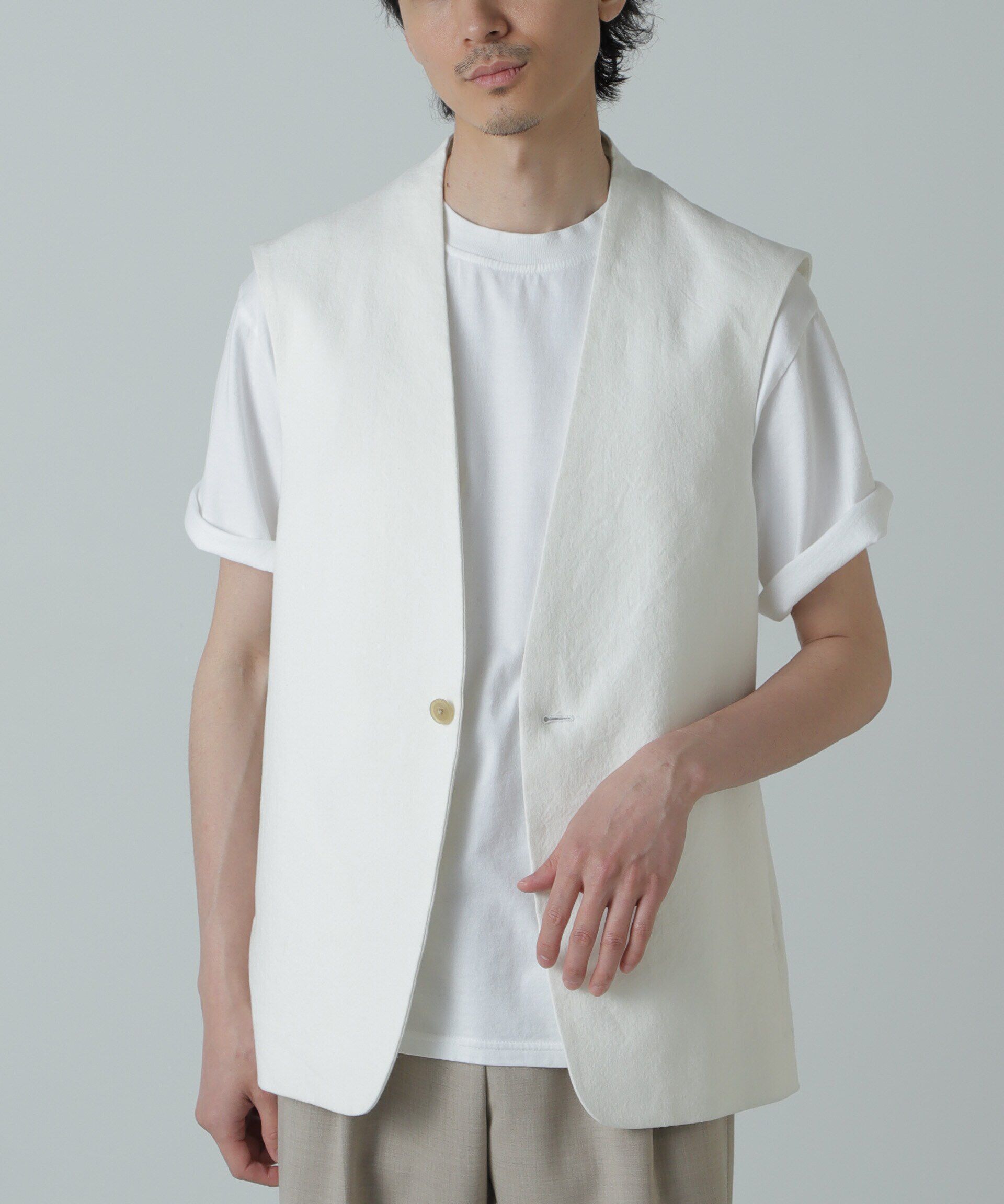 nano･universe「AB.コットン/リネンオックススリーブレスジャケット」|テーラードジャケット|