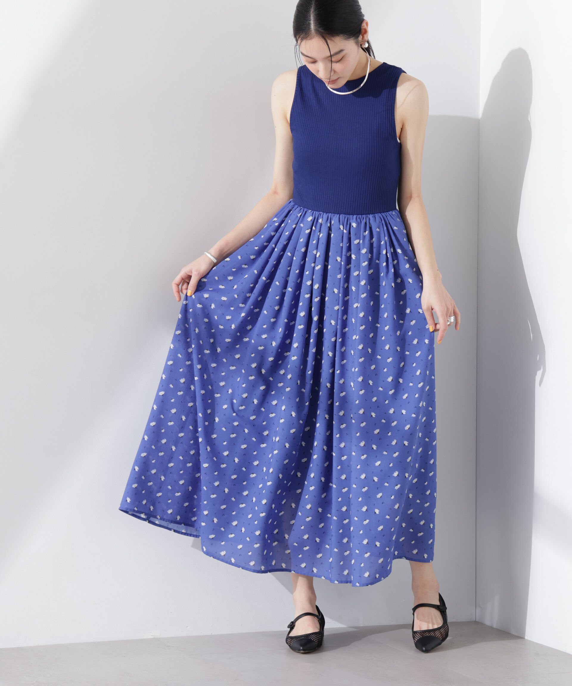 nano･universe「フラワープリントリブタンクワンピース」|ワンピース|